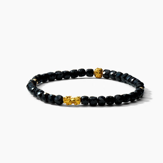 Capricorn Zodiac Lunar Eclipse 24k Pixiu Bracelet - Black Obsidian