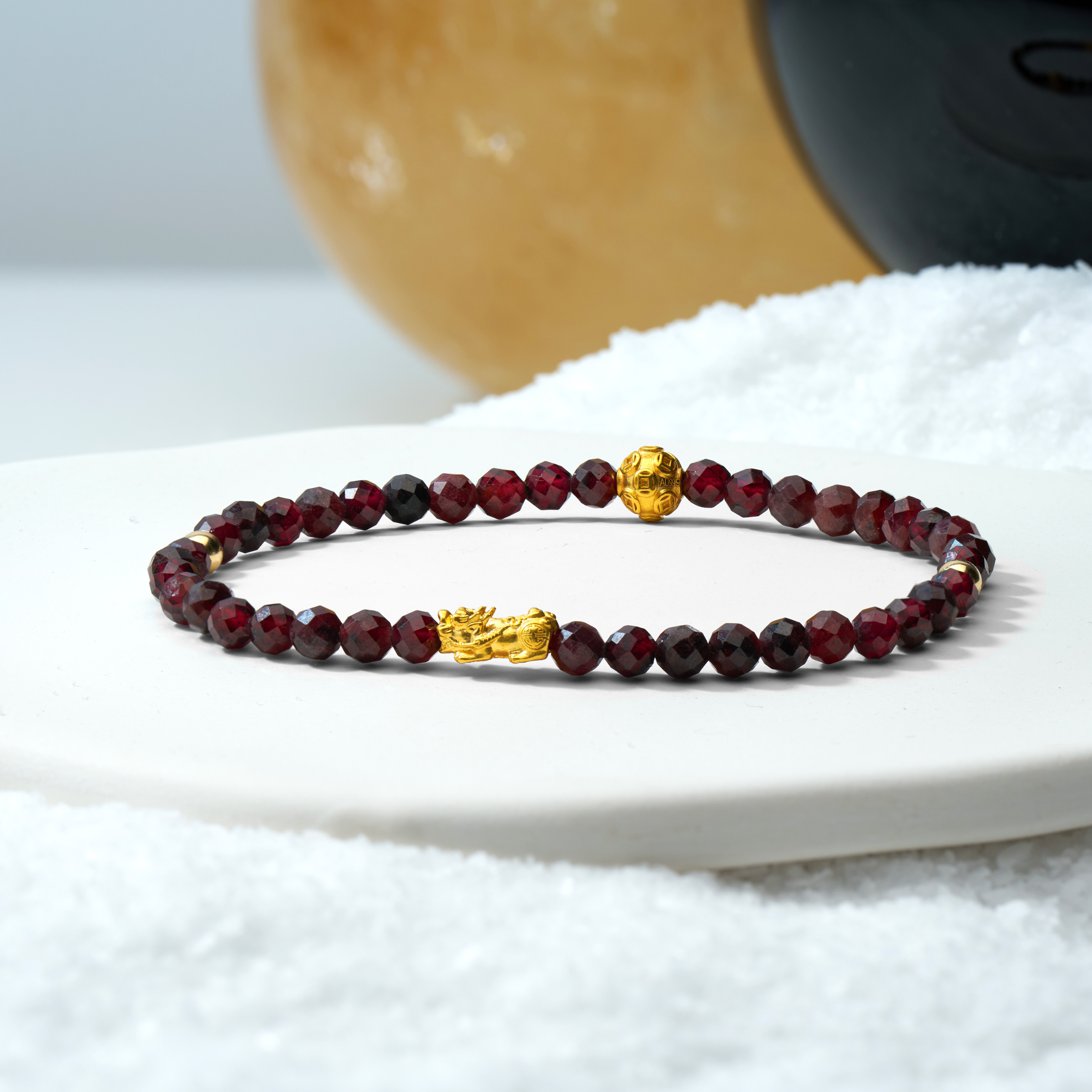 Sagittarius Zodiac Lunar Eclipse 24k Pixiu Bracelet - Garnet