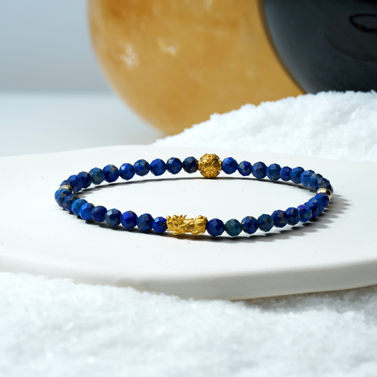 Scorpio Zodiac Lunar Eclipse 24k Pixiu Bracelet - Lapis Lazuli