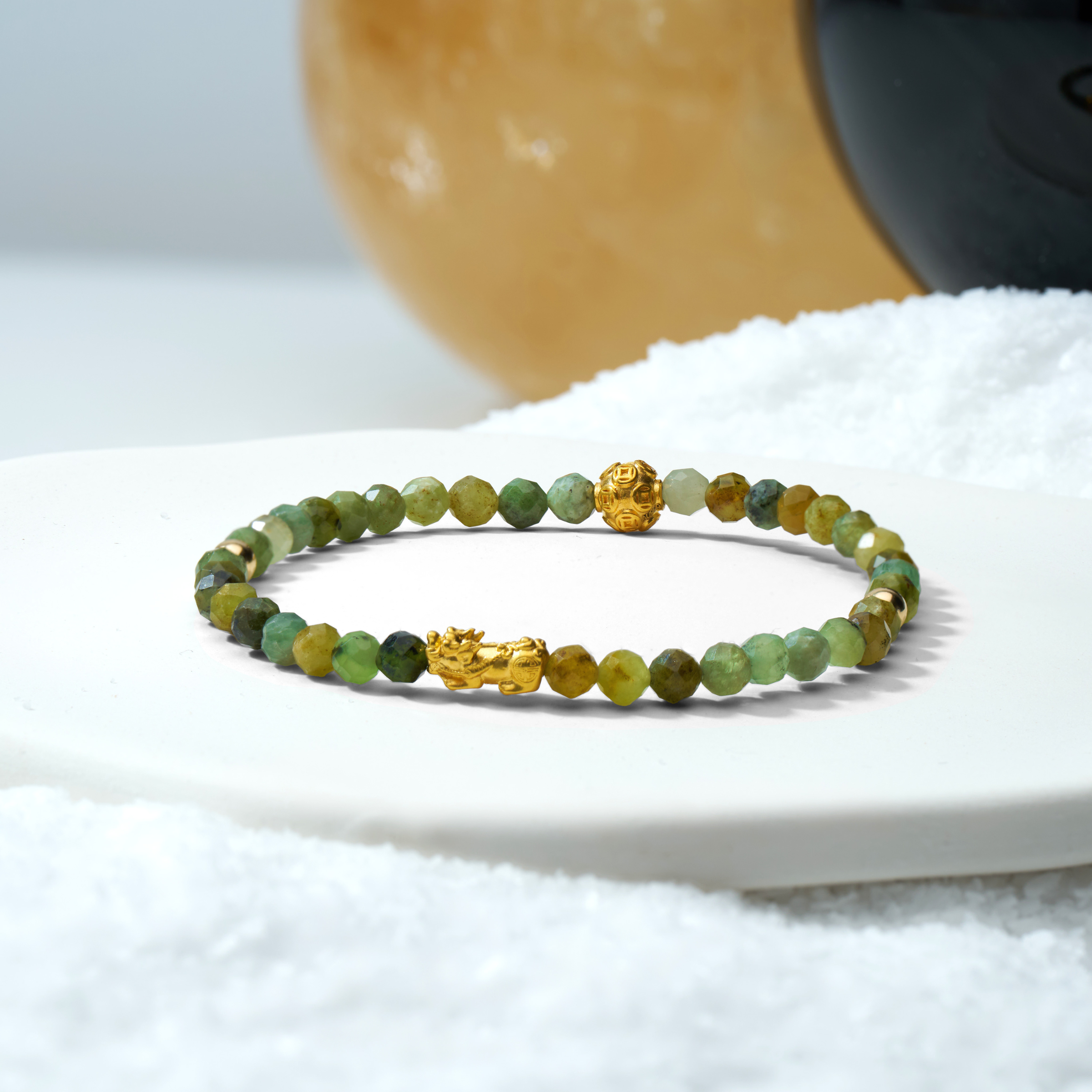 Libra Zodiac Lunar Eclipse 24k Pixiu Bracelet - Jade