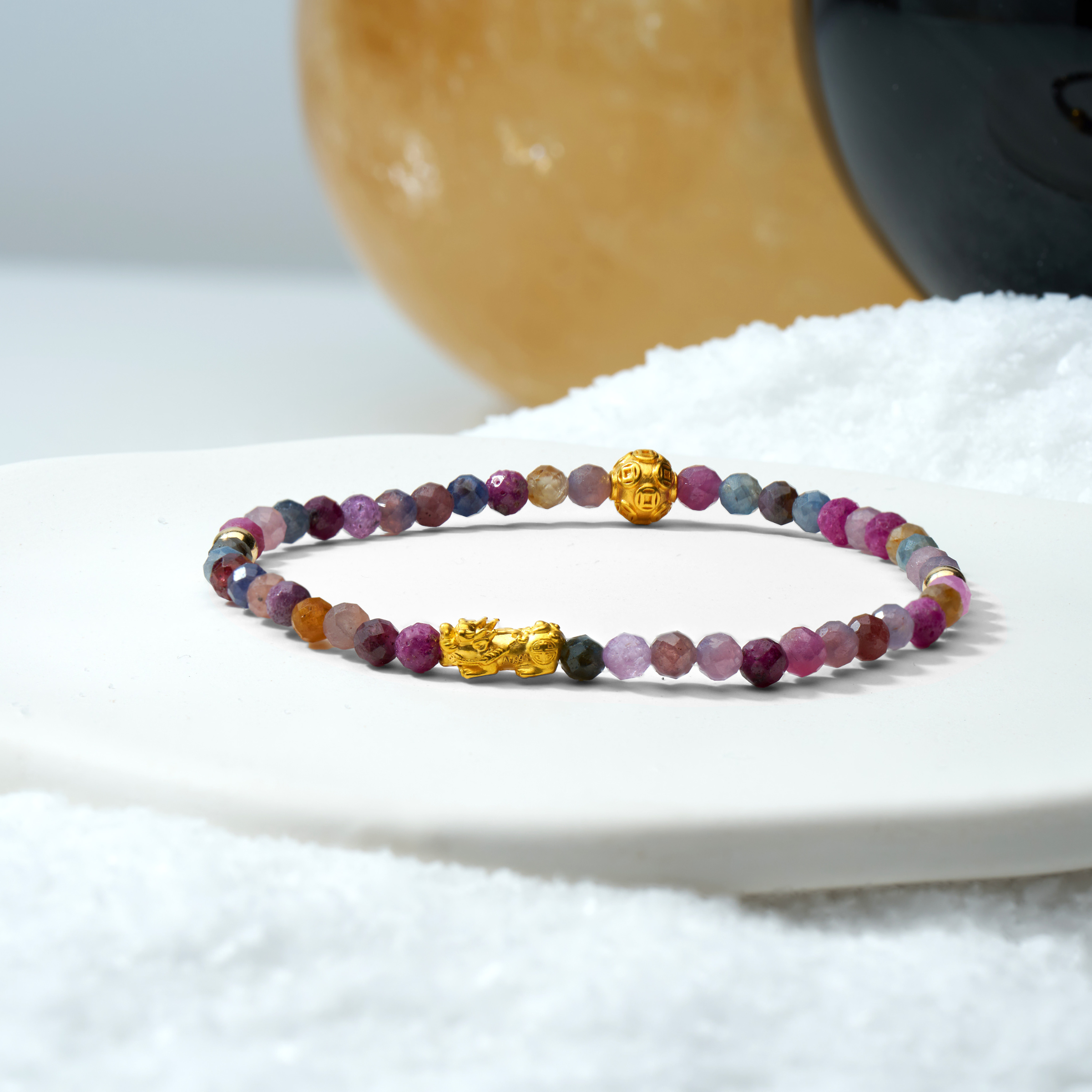 Leo Zodiac Lunar Eclipse 24k Pixiu Bracelet - Ruby