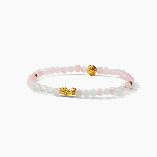 Cancer Zodiac Lunar Eclipse 24k Pixiu Bracelet - Rose Quartz