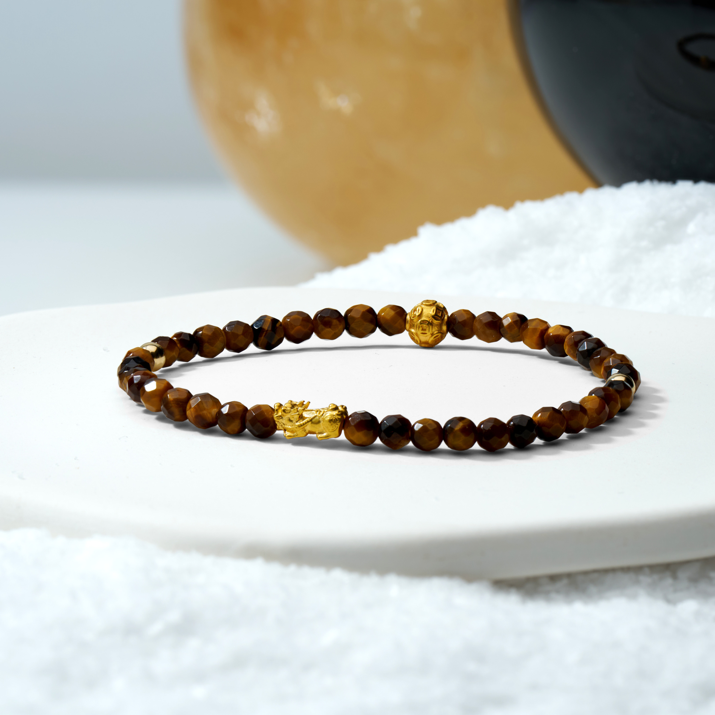 Gemini Zodiac Lunar Eclipse 24k Pixiu Bracelet - Tigers Eye