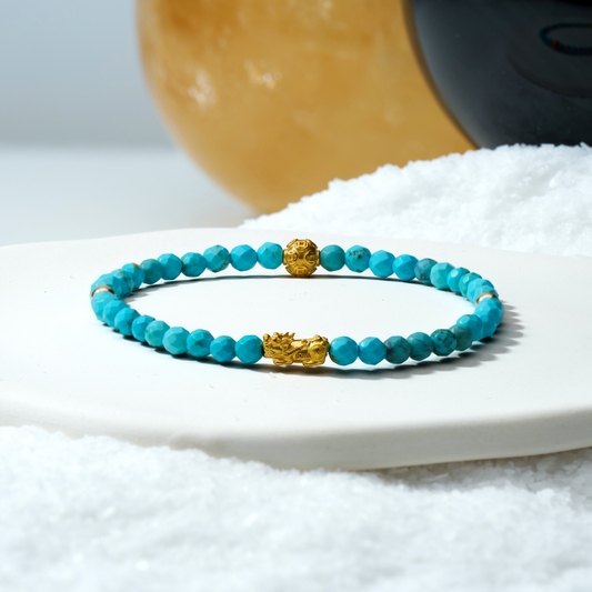 Taurus Zodiac Lunar Eclipse 24k Pixiu Bracelet - Turquoise