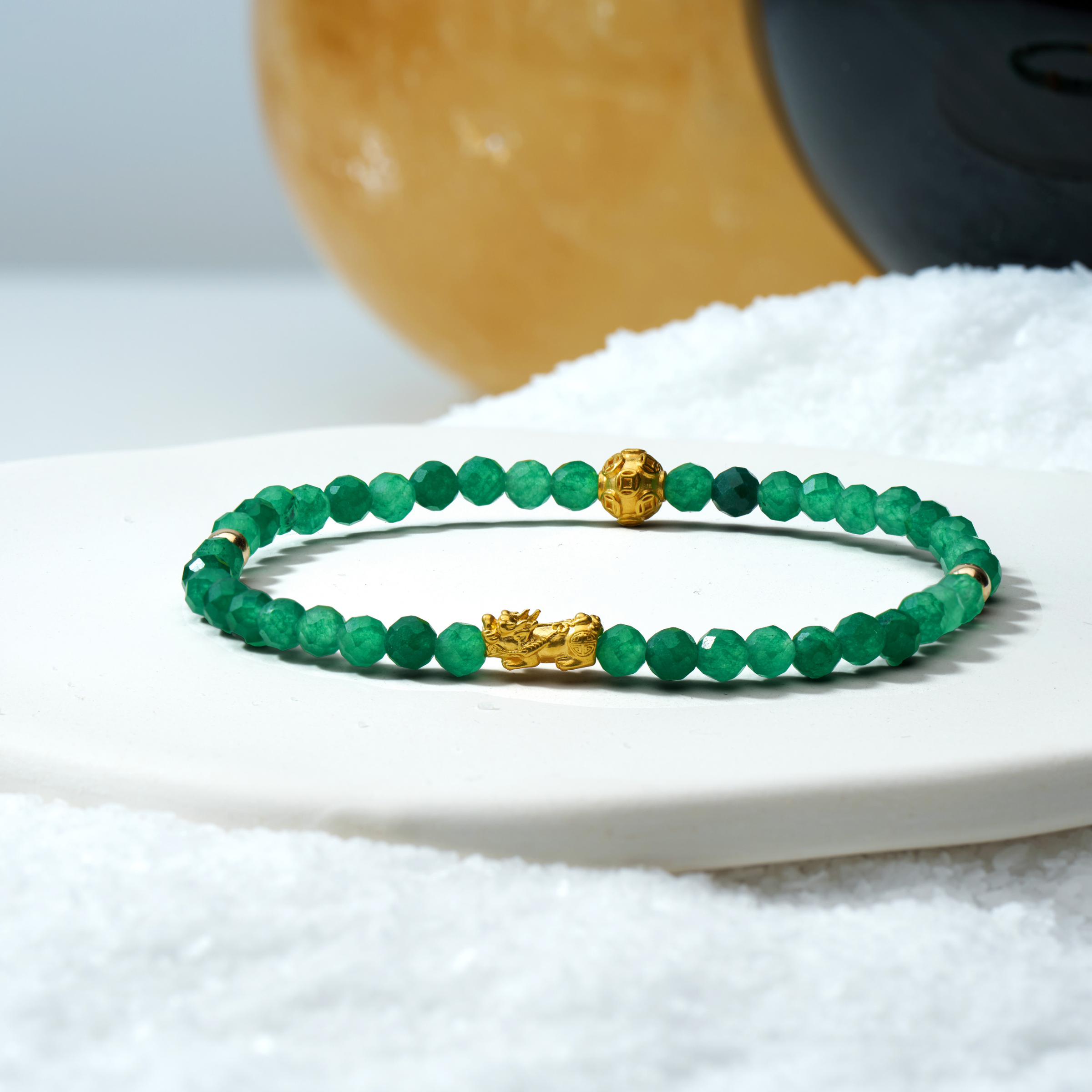 Aries Zodiac Lunar Eclipse 24k Pixiu Bracelet - Green Aventurine