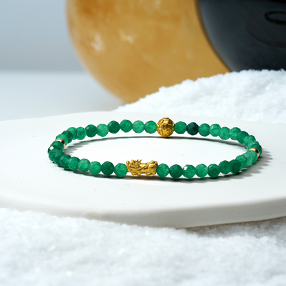 Aries Zodiac Lunar Eclipse 24k Pixiu Bracelet - Green Aventurine