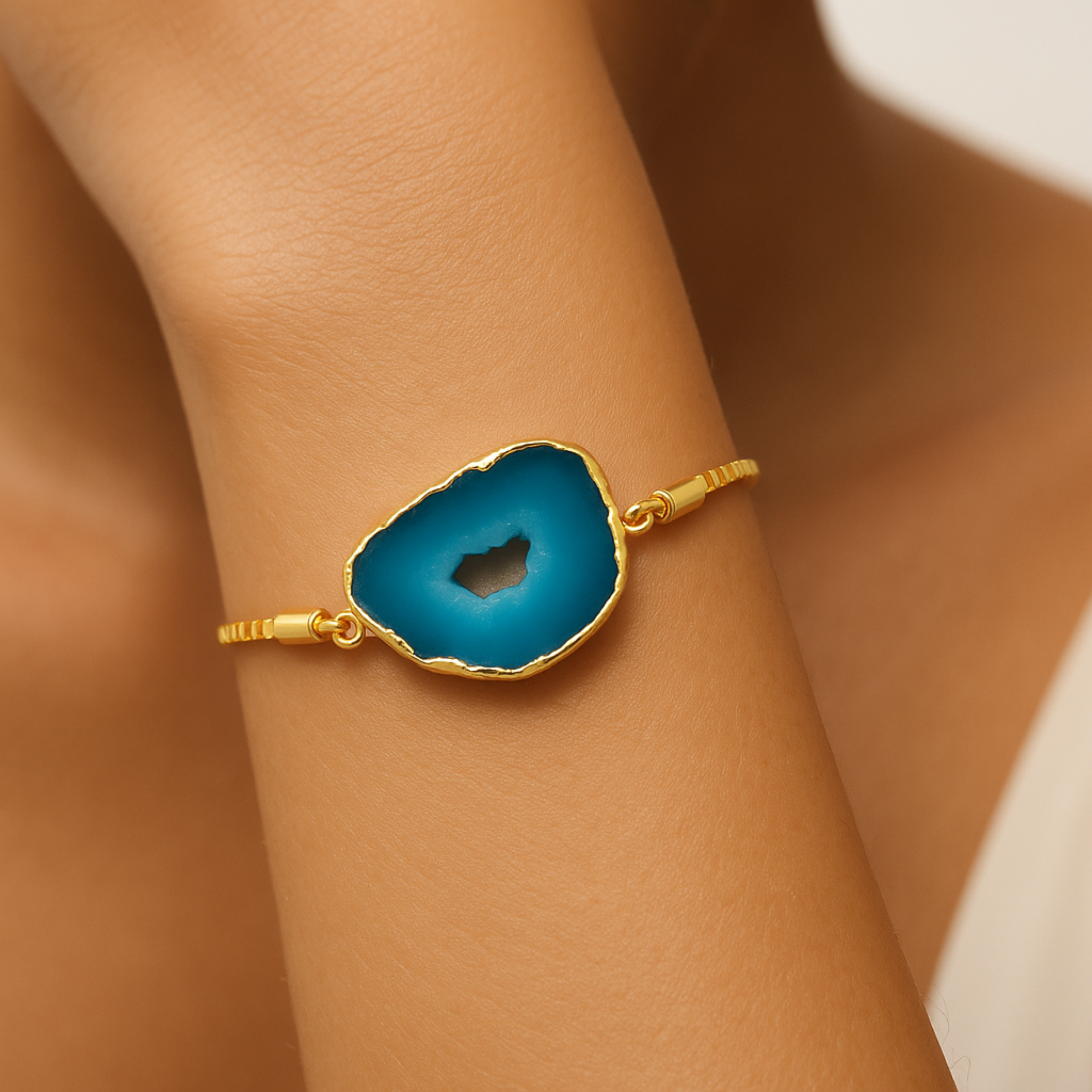 Blue Druzy Geode Gold Filled Bracelet