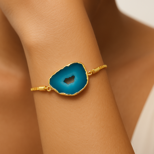 Blue Druzy Geode Gold Filled Bracelet