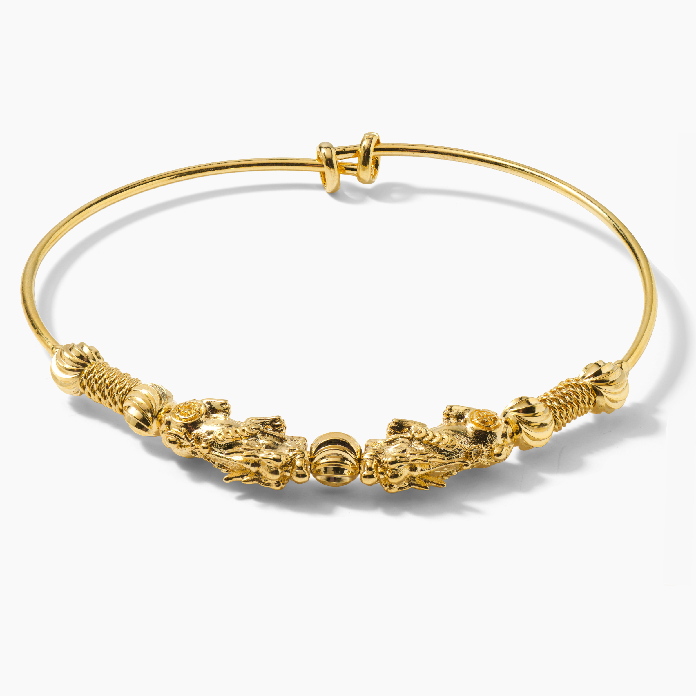 Lucky Feng Shui Double Pixiu Gold Bangle Bracelet