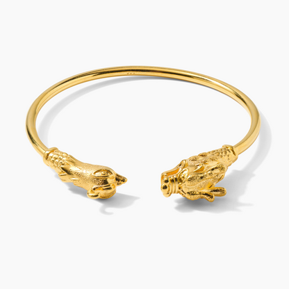 Lucky Feng Shui Dragon and Peacock Gold Bangle Bracelet