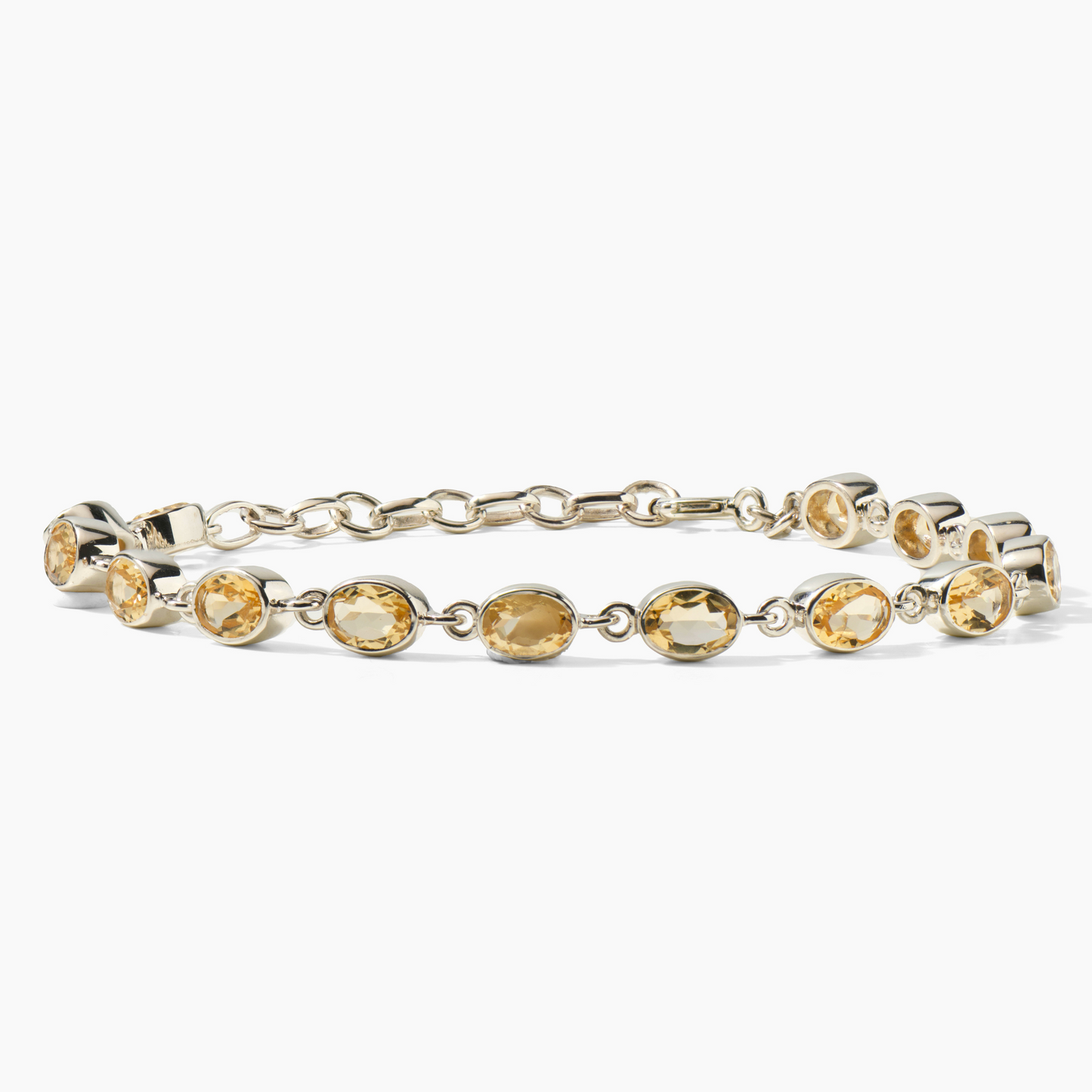 Citrine Oval Bezeled Silver Tennis Bracelet - Wealth