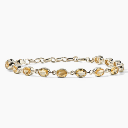 Citrine Oval Bezeled Silver Tennis Bracelet - Wealth