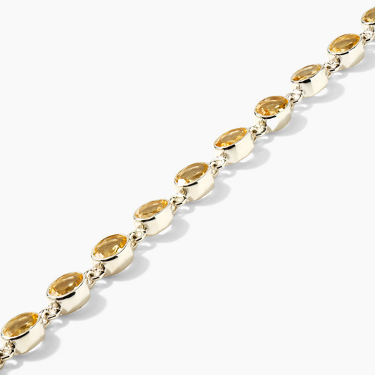 Citrine Oval Bezeled Silver Tennis Bracelet - Wealth