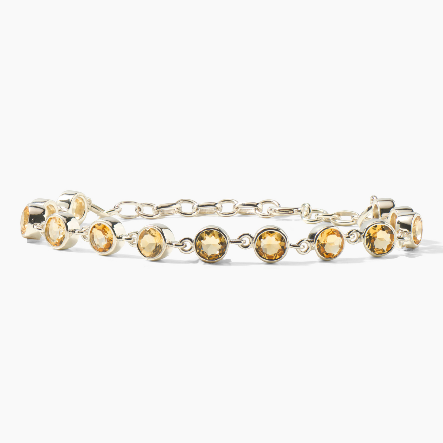 Citrine Circle Bezeled Silver Tennis Bracelet - Fortune