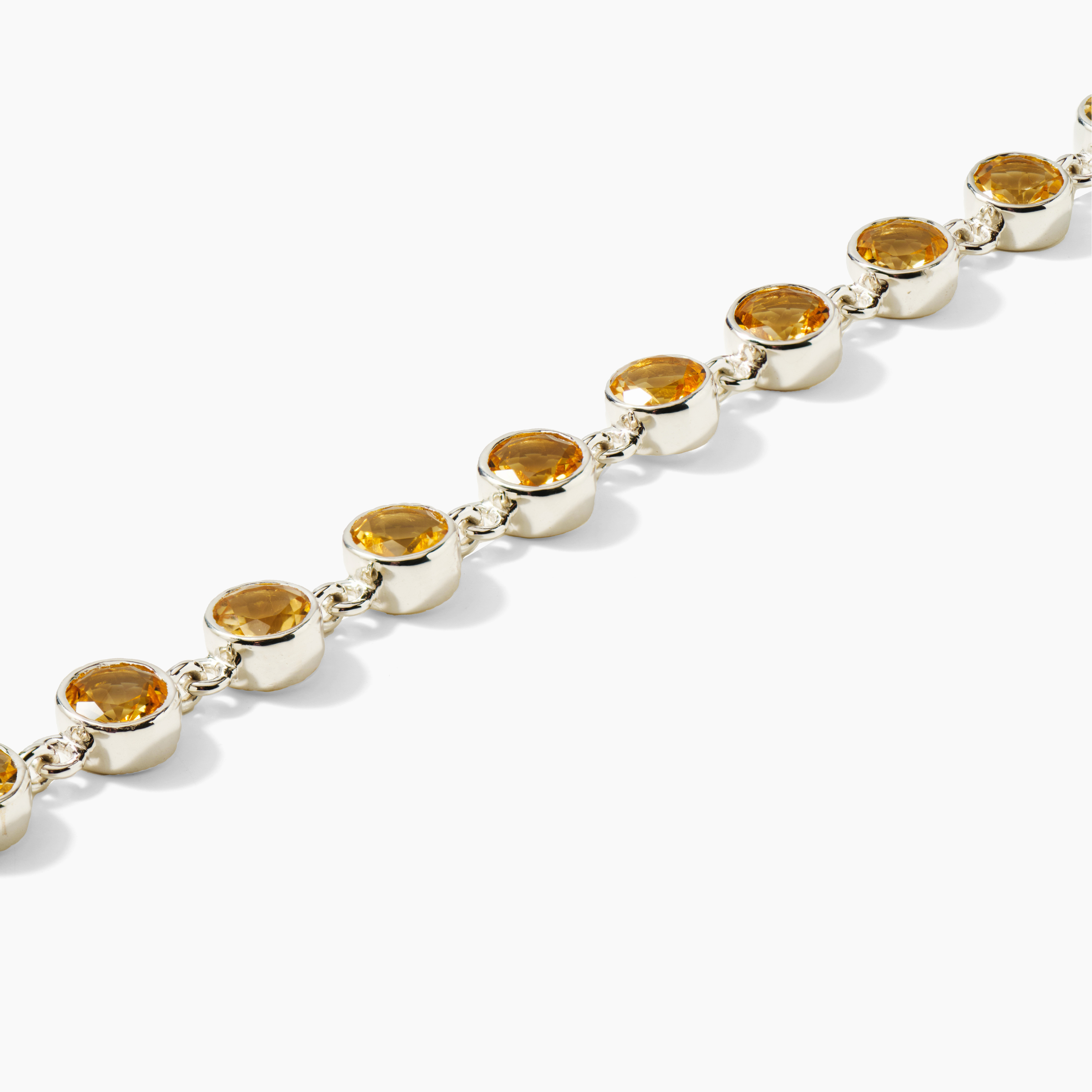 Citrine Circle Bezeled Silver Tennis Bracelet - Fortune