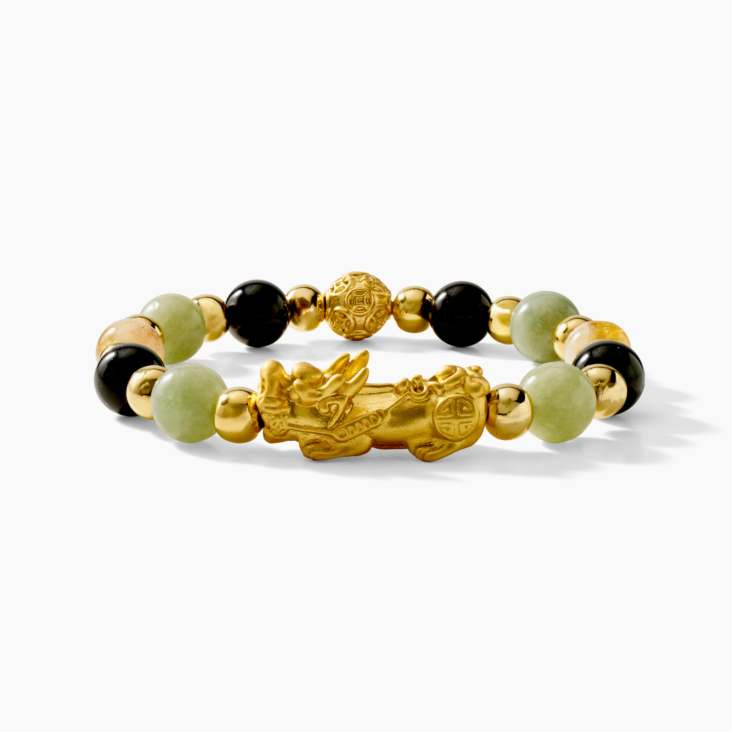 Fortune Attracting Lucky Pixiu Bracelet - Jade - Black Obsidian - Citrine