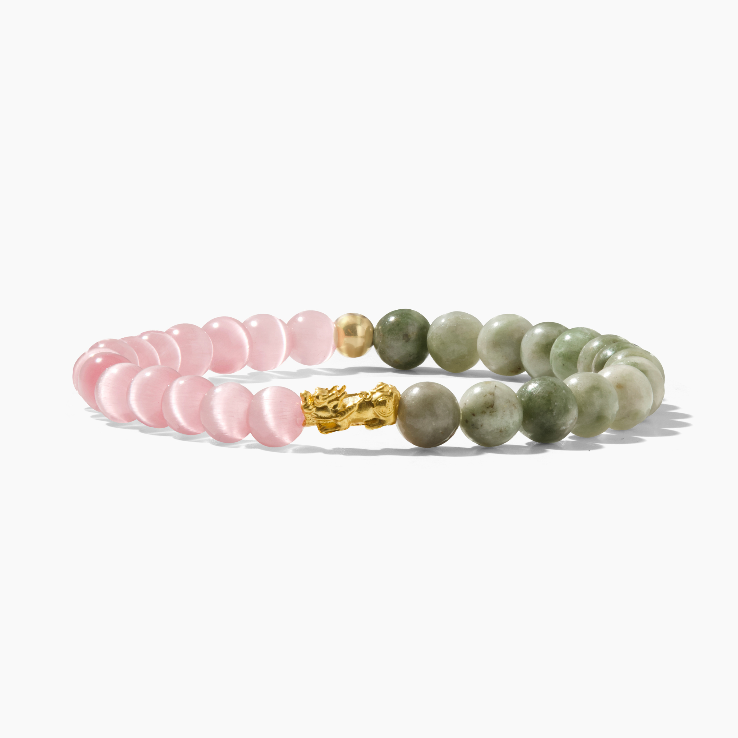 Jade and Pink Cats Eye Eclipse 18k Pixiu Bracelet - Romance