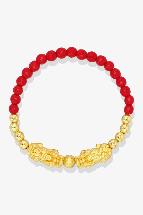 Limited Edition Real 14K Gold Dragon Pixiu Gold Lucky Coin Bracelet