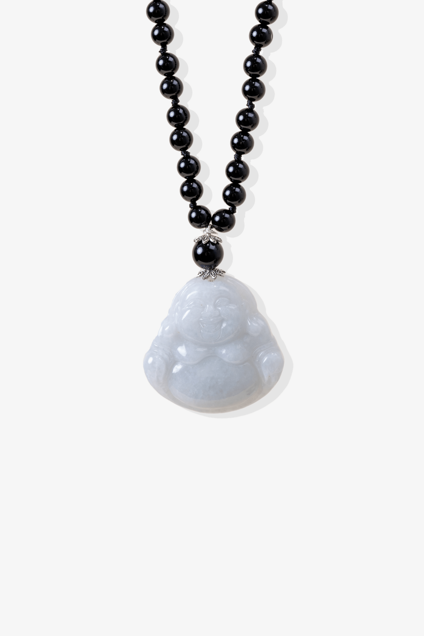 Abundant Protector Jade Laughing Buddha with Black Obsidian Crystal Necklace - Eat.Read.Love.