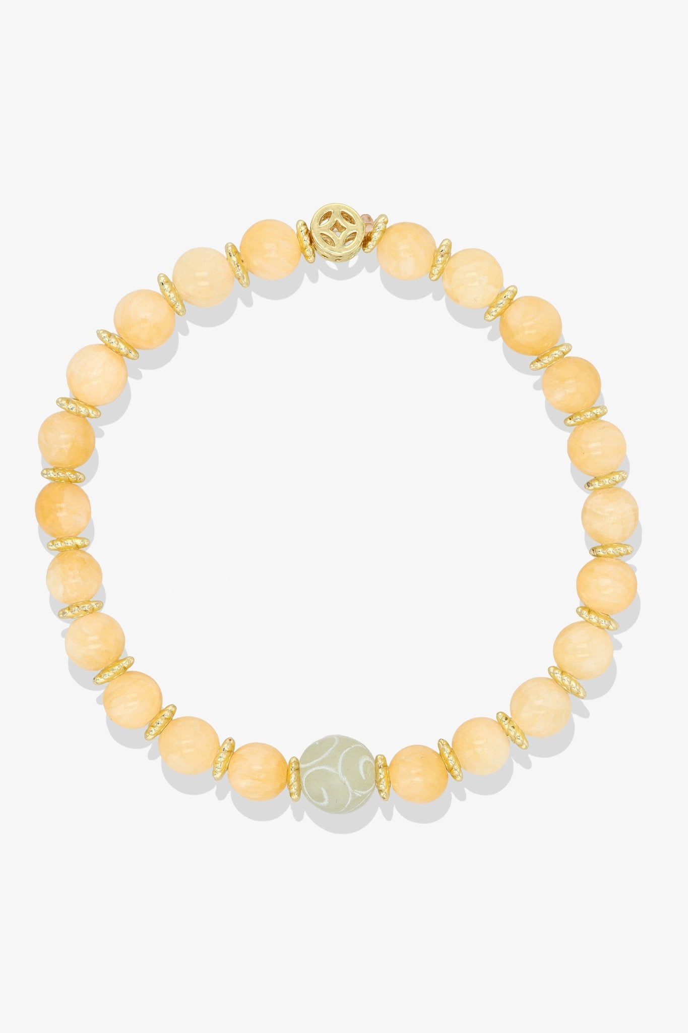 Amazonite with Gold Lucky Coin and White Jade charm Bracelet - Eat.Read.Love.