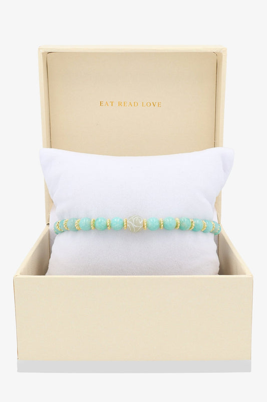 Amazonite with Gold Lucky Coin and White Jade charm Bracelet - Eat.Read.Love.