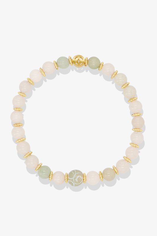 Amazonite with Gold Lucky Coin and White Jade charm Bracelet - Eat.Read.Love.