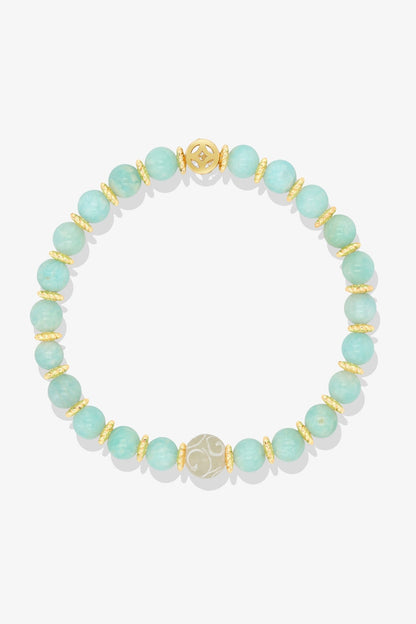 Amazonite with Gold Lucky Coin and White Jade charm Bracelet - Eat.Read.Love.