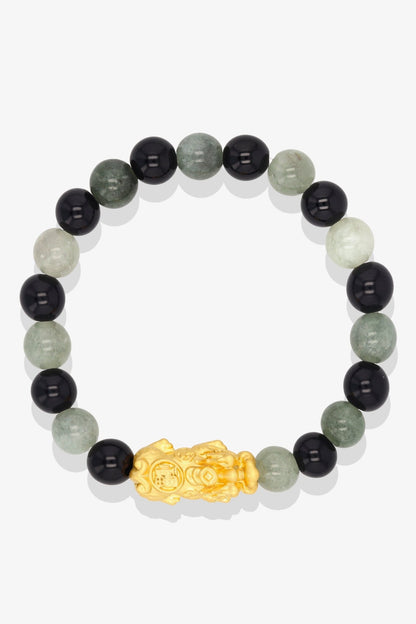 Amethyst and Black Obsidian 18K Gold Vermeil Pixiu Luck Bracelet - Eat.Read.Love.