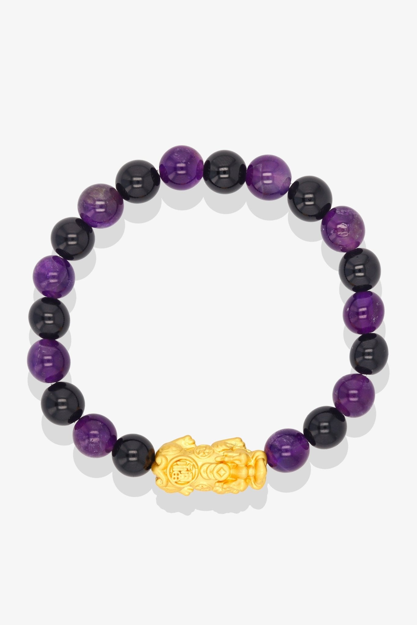 Amethyst and Black Obsidian 18K Gold Vermeil Pixiu Luck Bracelet - Eat.Read.Love.