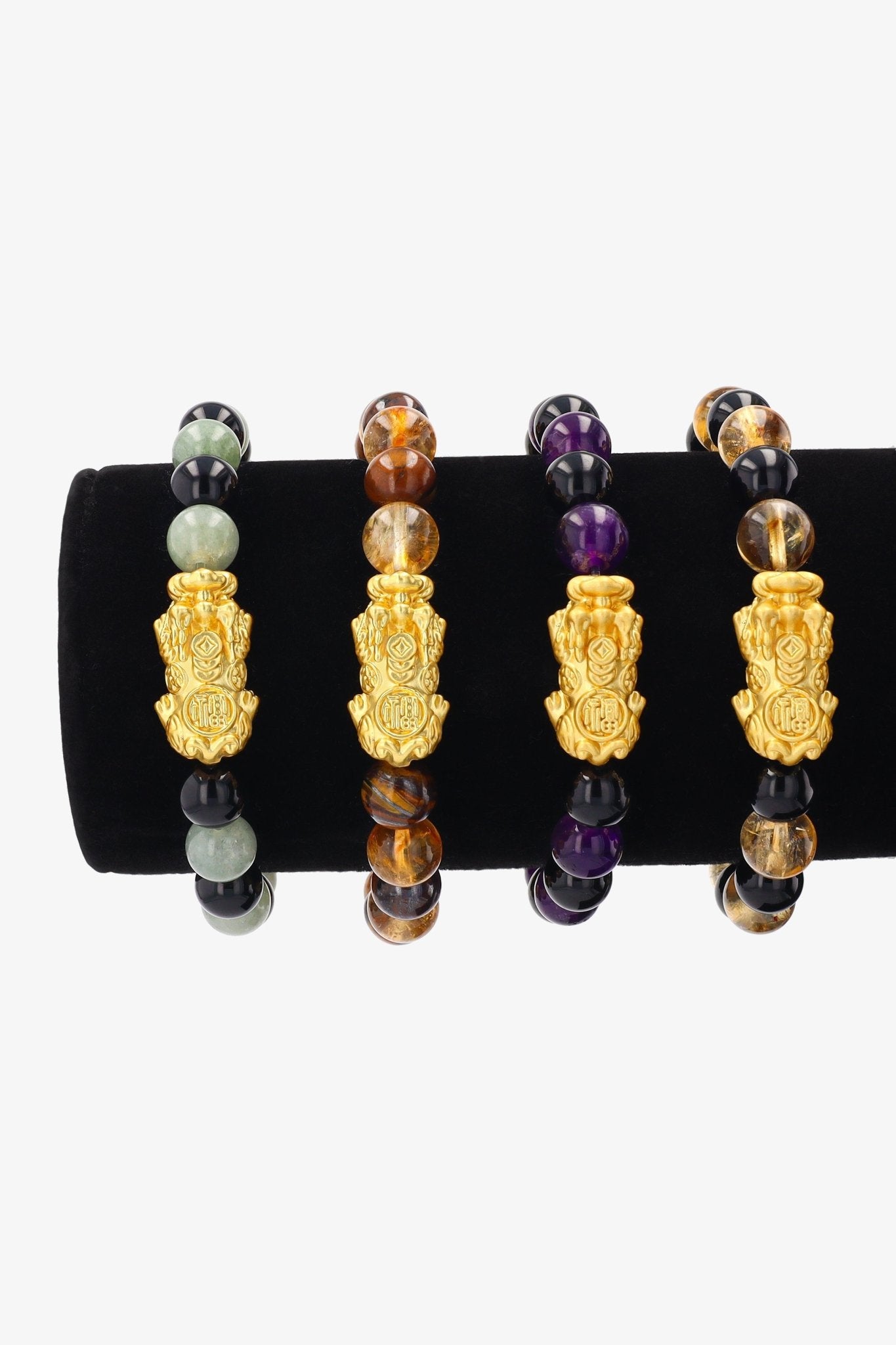 Amethyst and Black Obsidian 18K Gold Vermeil Pixiu Luck Bracelet - Eat.Read.Love.