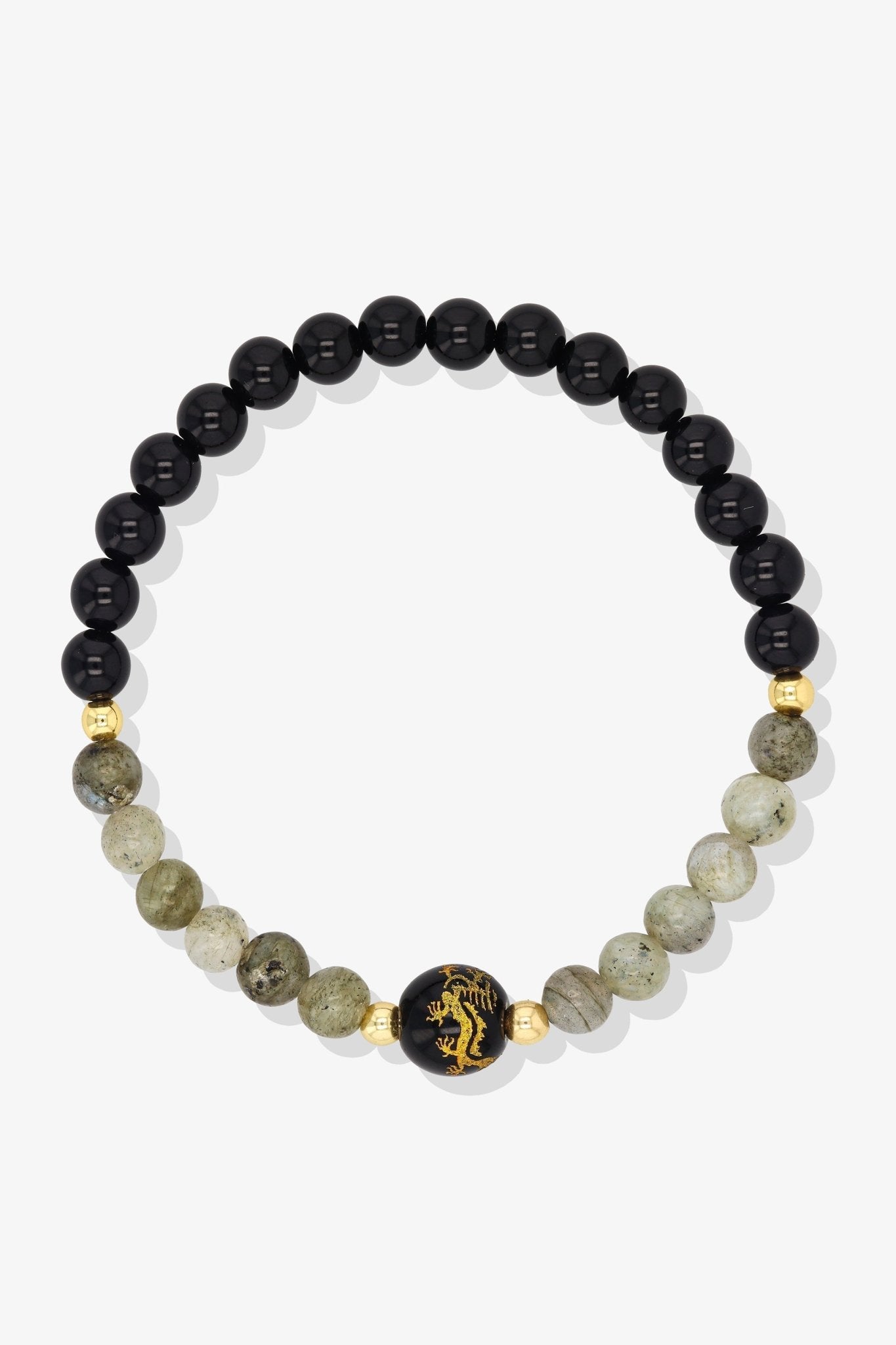 Amethyst and Black Obsidian Lucky Dragon Feng Shui Bracelet REAL Gold - Protection - Eat.Read.Love.