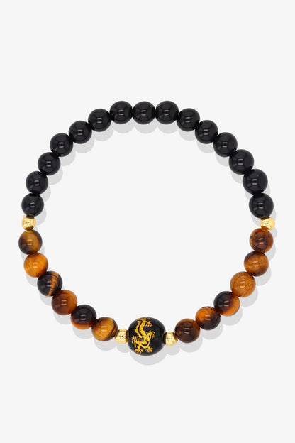 Amethyst and Black Obsidian Lucky Dragon Feng Shui Bracelet REAL Gold - Protection - Eat.Read.Love.