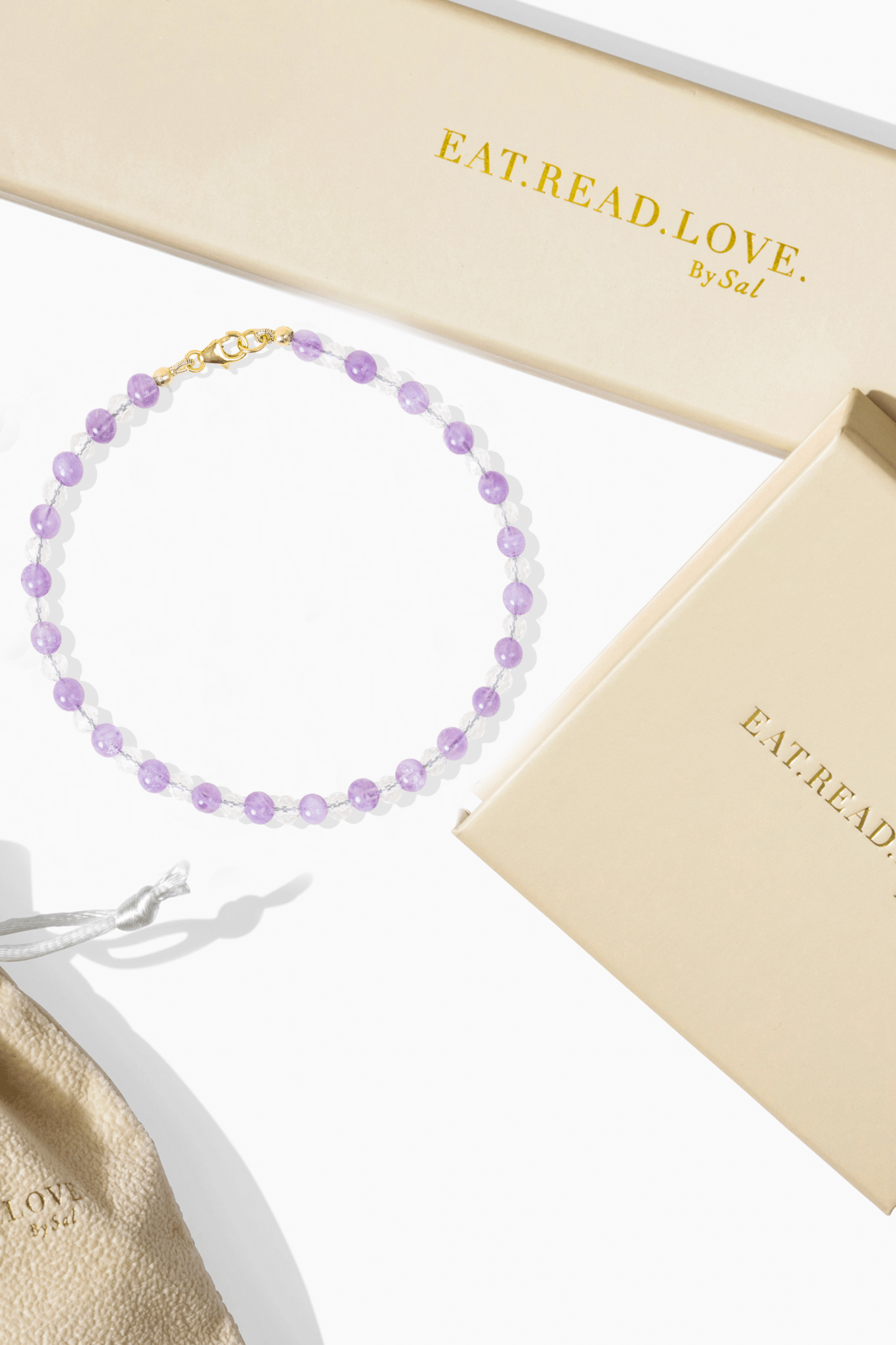 Amethyst and Clear Quartz Gold Vermeil Bracelet - Extreme Focus - Eat.Read.Love.