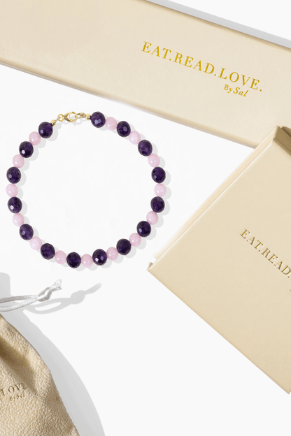 Amethyst and Rose Quartz Gold Vermeil Bracelet - Emotional Balance - Eat.Read.Love.