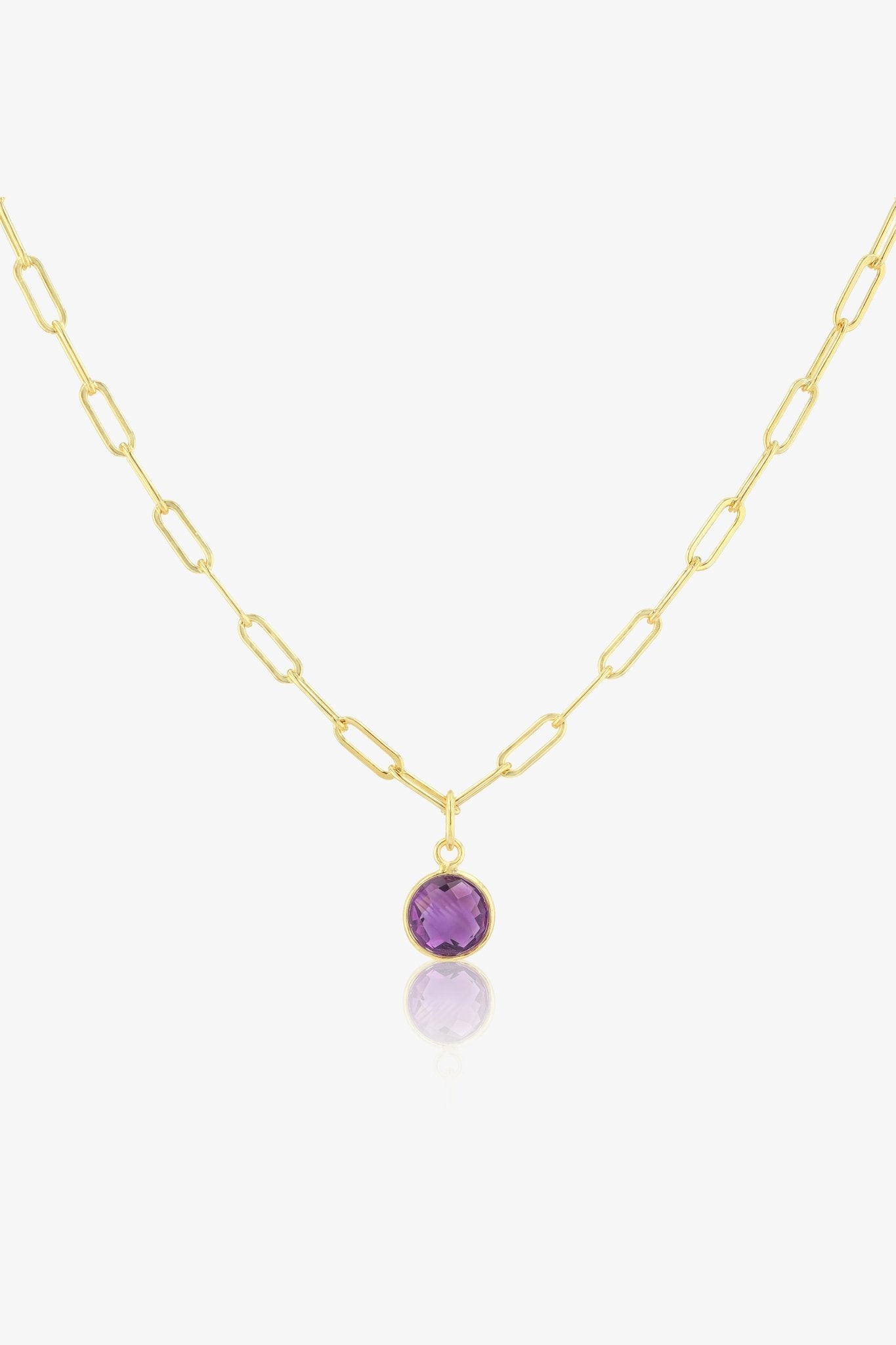 Amethyst Bezeled 18k Gold Vermeil Paperclip Necklace - Eat.Read.Love.