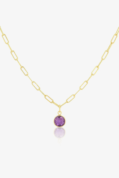 Amethyst Bezeled 18k Gold Vermeil Paperclip Necklace - Eat.Read.Love.