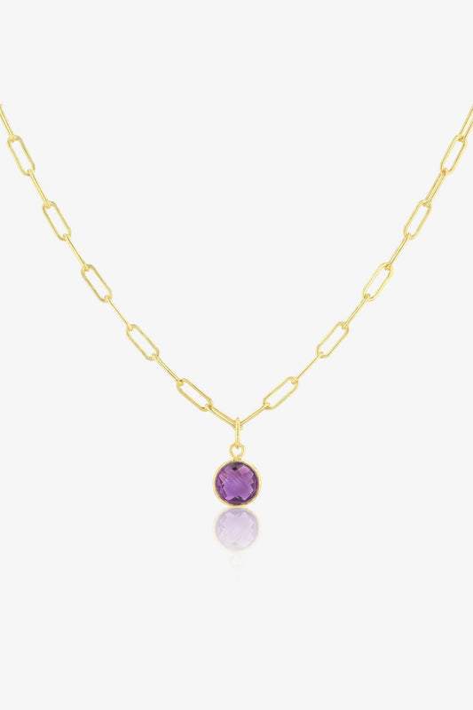 Amethyst Bezeled 18k Gold Vermeil Paperclip Necklace - Eat.Read.Love.