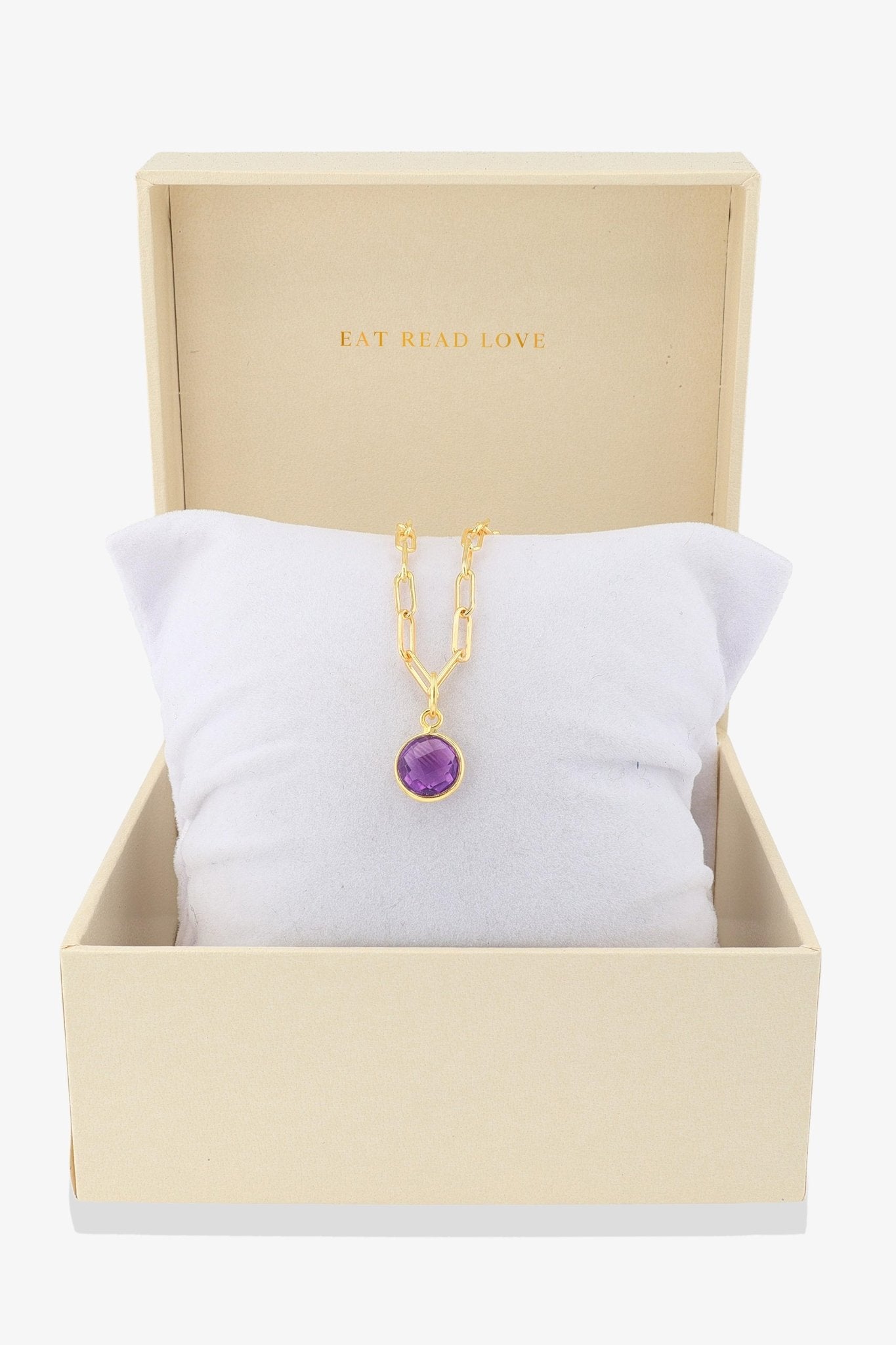 Amethyst Bezeled 18k Gold Vermeil Paperclip Necklace - Eat.Read.Love.