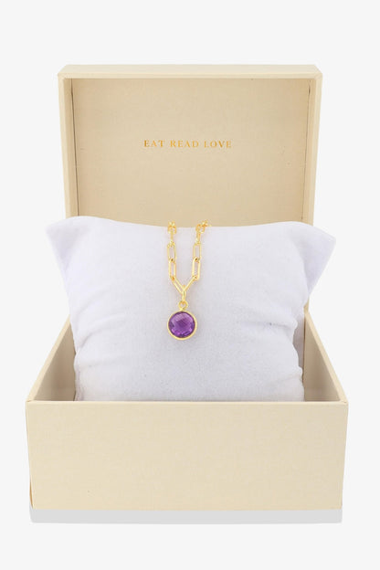 Amethyst Bezeled 18k Gold Vermeil Paperclip Necklace - Eat.Read.Love.