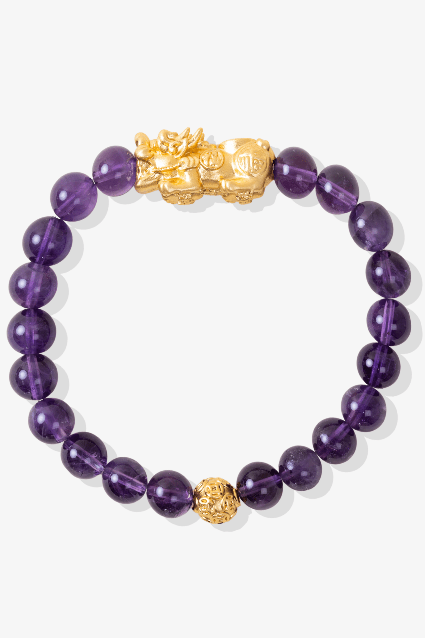 Amethyst Grade AA Fortune 18k Gold Vermeil Pixiu Feng Shui Bracelet - Eat.Read.Love.