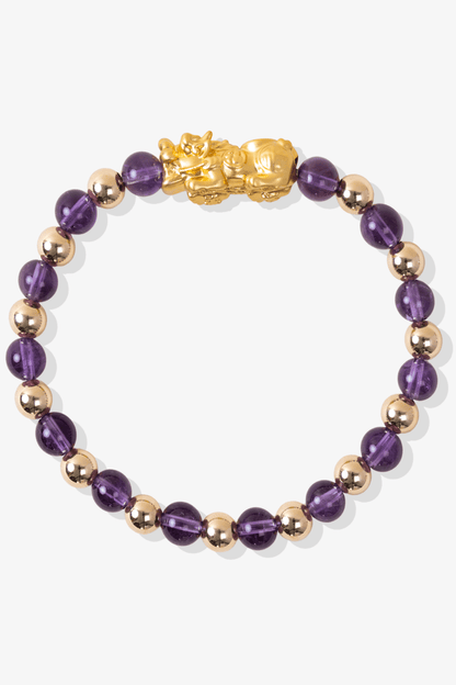 Amethyst Grade AA Infinite Fortune 18k Gold Vermeil Pixiu Feng Shui Bracelet - Eat.Read.Love.