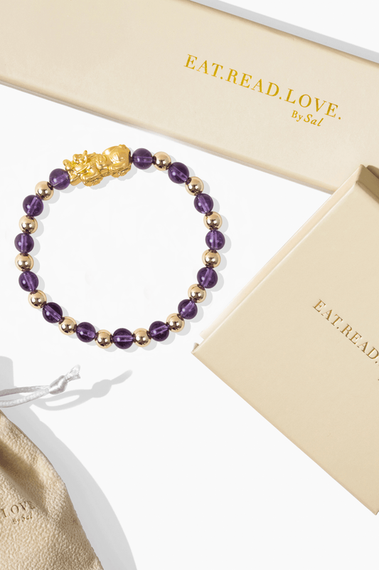 Amethyst Grade AA Infinite Fortune 18k Gold Vermeil Pixiu Feng Shui Bracelet - Eat.Read.Love.