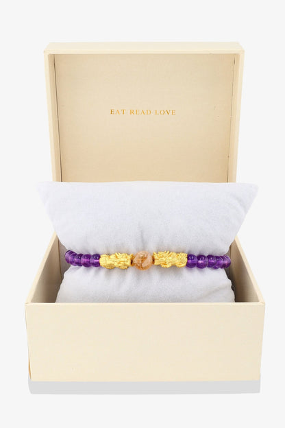 Amethyst Health 18k Gold Vermeil Double Fortune Pixiu Feng Shui Bracelet - Eat.Read.Love.