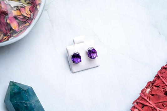 Amethyst Large Stud Earrings - Eat.Read.Love.