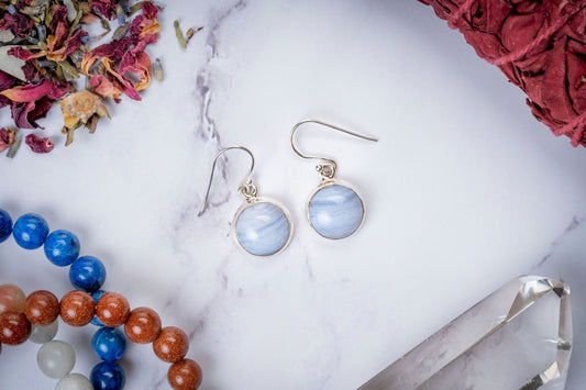 Angelite Circle Cut Sterling Silver Earrings - Eat.Read.Love.