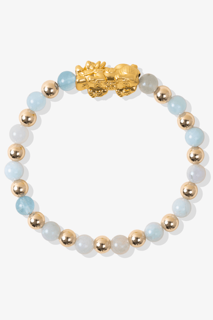 Aquamarine Infinite Fortune 18k Gold Vermei Pixiu Feng Shui Bracelet - Eat.Read.Love.