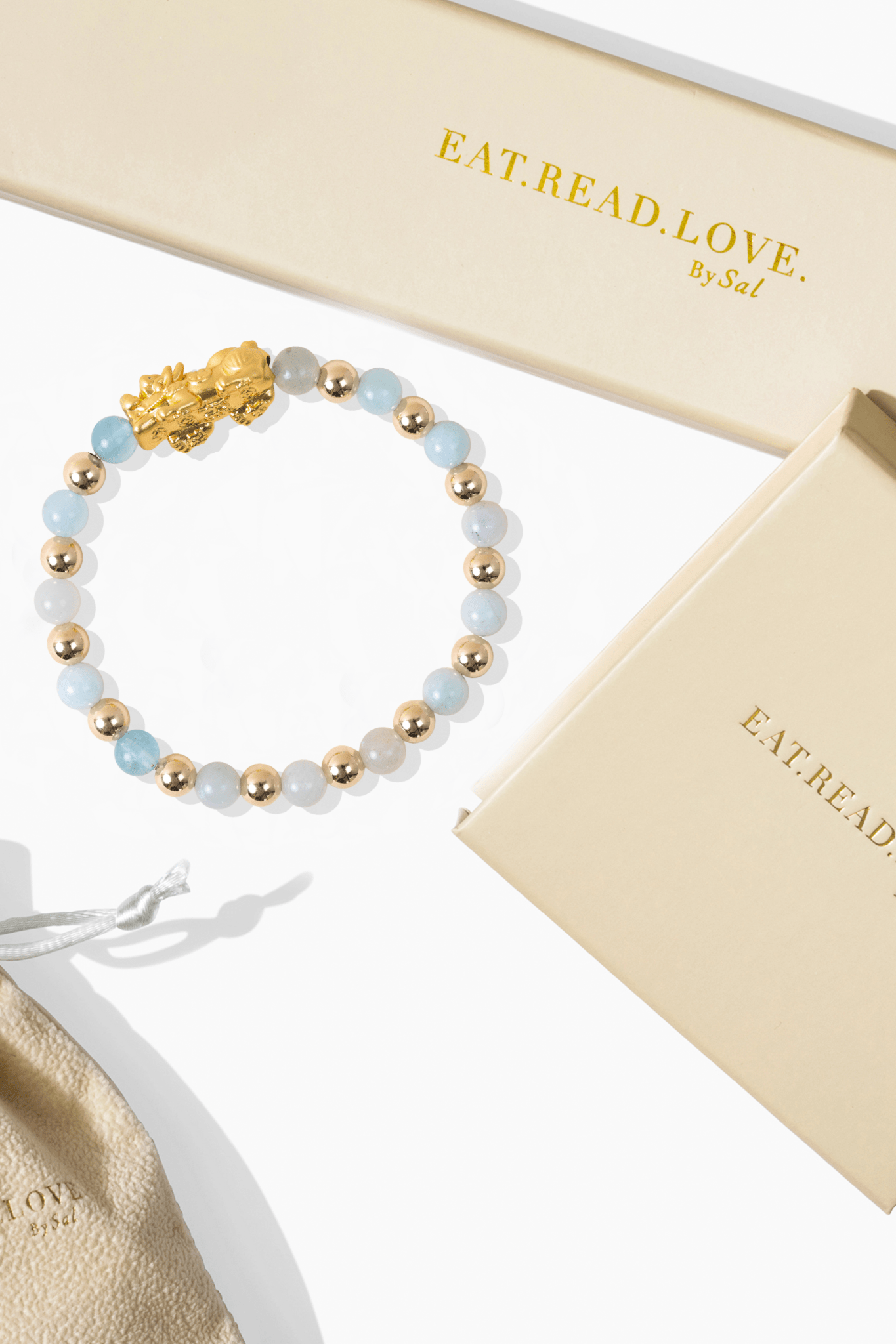 Aquamarine Infinite Fortune 18k Gold Vermei Pixiu Feng Shui Bracelet - Eat.Read.Love.