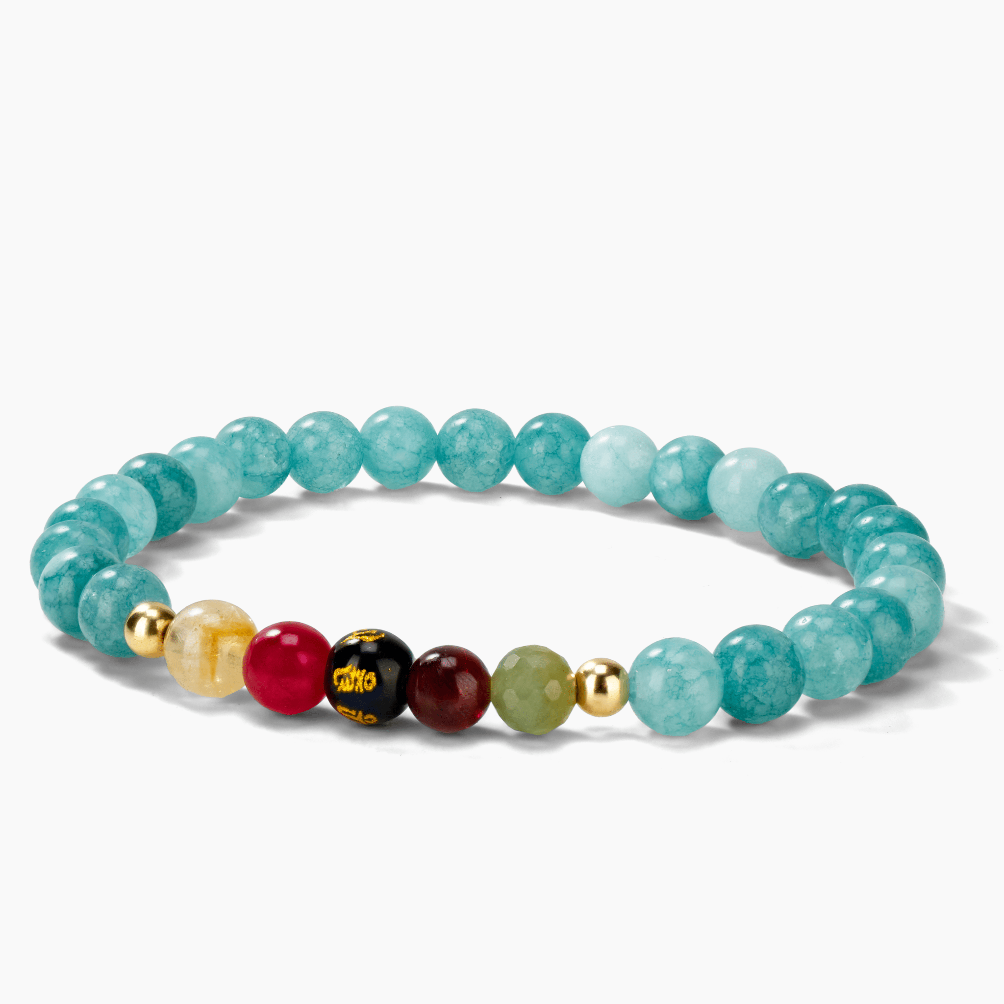 Aquamarine Mega Peace Lucky 7 Gemstone Bracelet With REAL Gold - Eat.Read.Love.