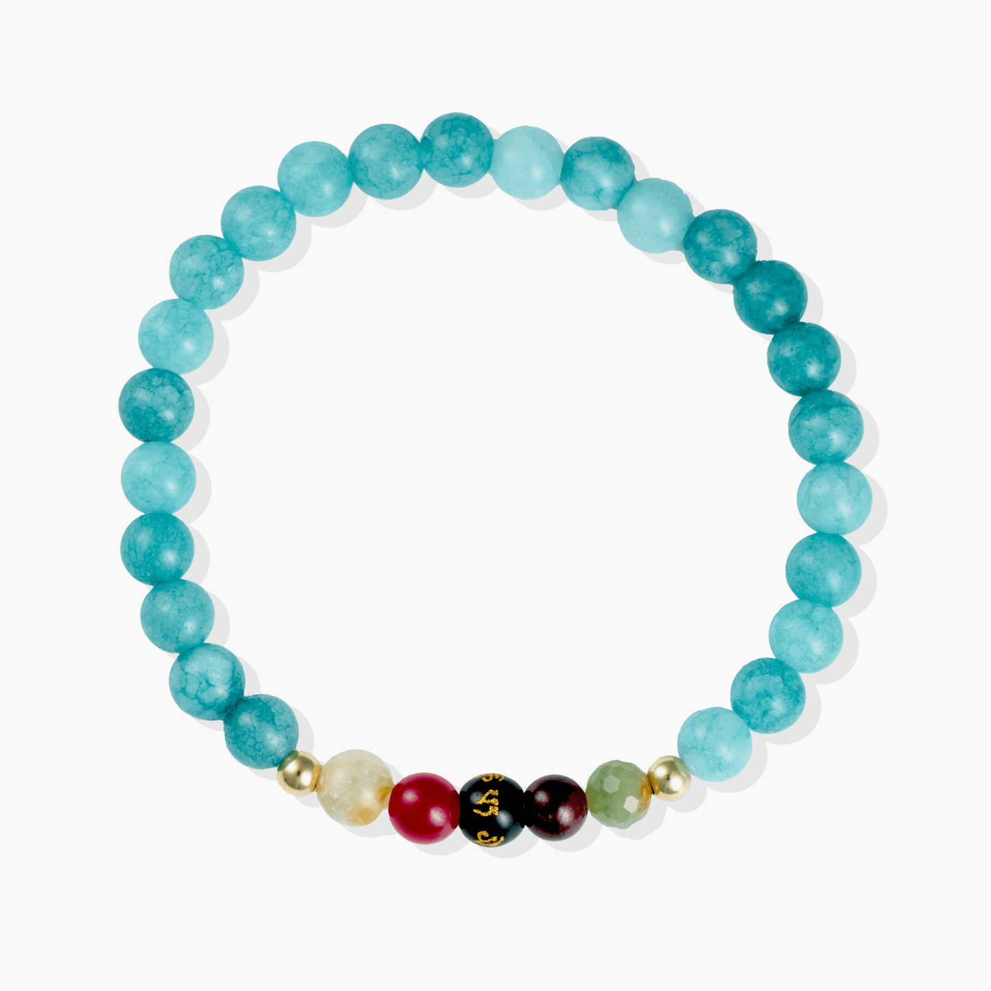 Aquamarine Mega Peace Lucky 7 Gemstone Bracelet With REAL Gold - Eat.Read.Love.