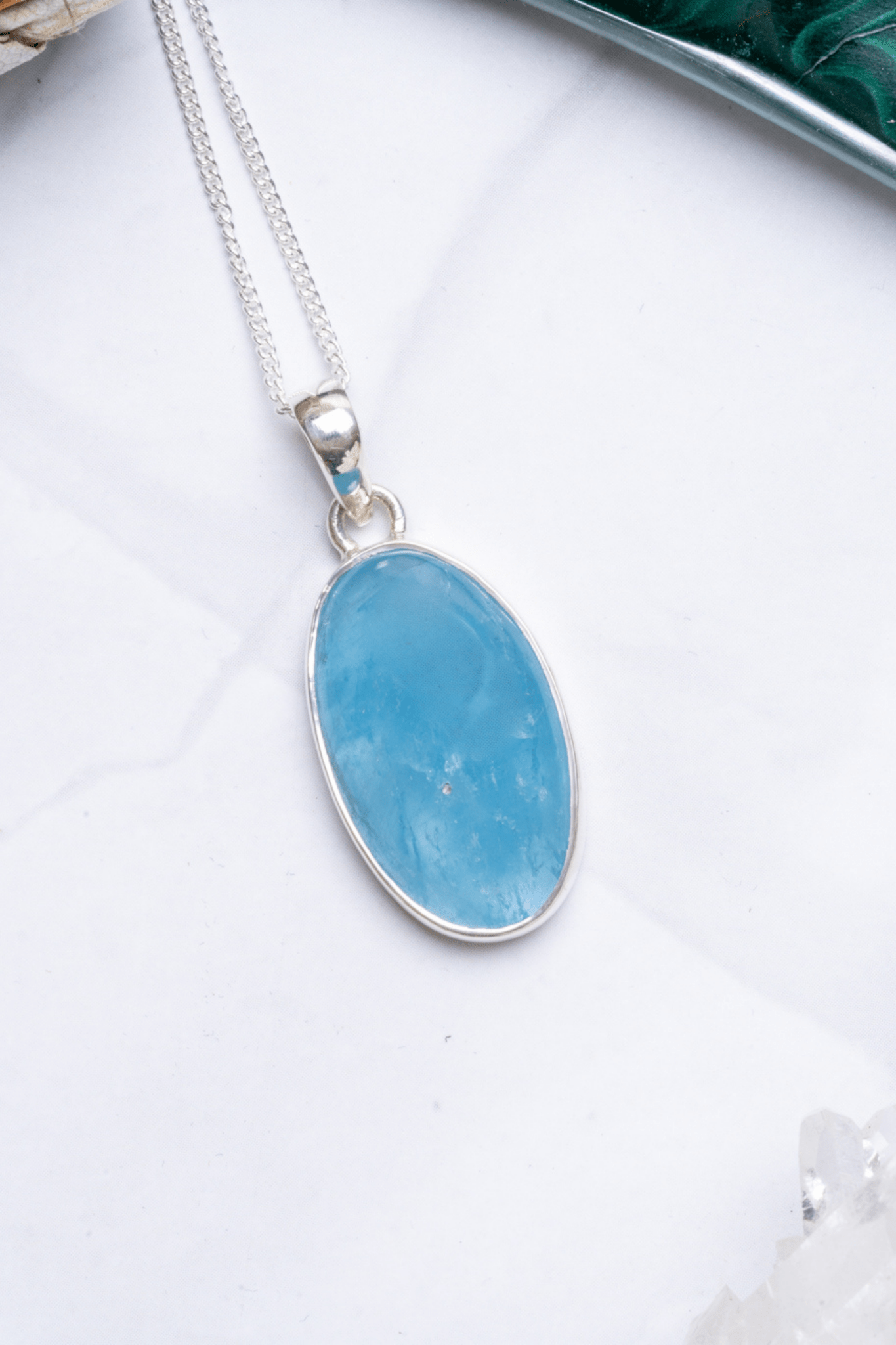 Aquamarine Necklace Sterling Silver Pendant - Eat.Read.Love.